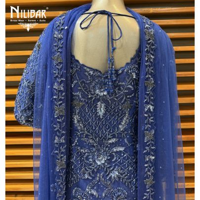 Royal Blue Georgette Embroidered Sharara Suit Set