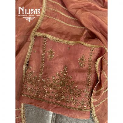 Rose Gold Tissue Unstitched Dabka Embroidered Suit