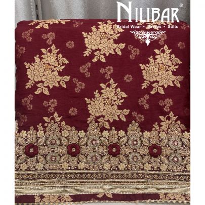 Maroon Brocade Silk Unstitched Suit