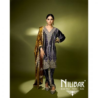Purple Velvet Dhoti Suit
