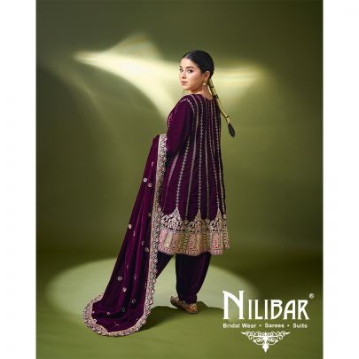 Wine Velvet Dhoti Suit