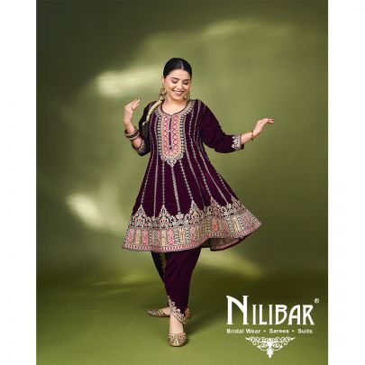 Wine Velvet Dhoti Suit