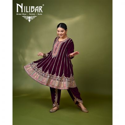 Wine Velvet Dhoti Suit