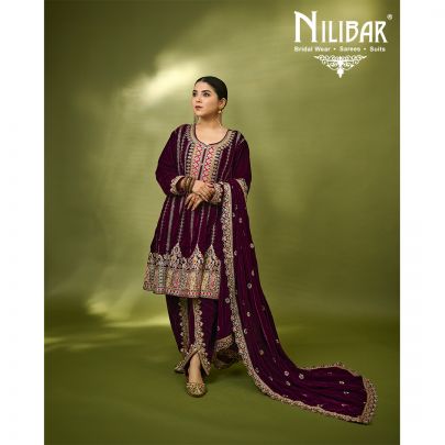 Wine Velvet Dhoti Suit