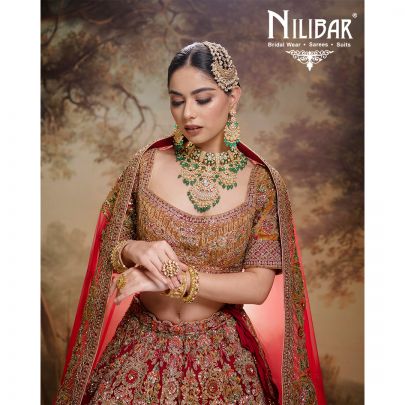 Orange And Mehroon Velvet & Silk Bridal Lehenga