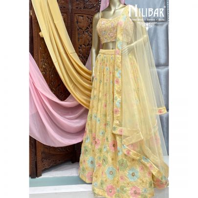Banana Yellow Georgette Lehenga