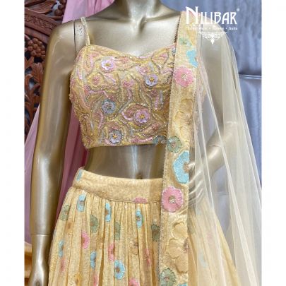 Banana Yellow Georgette Lehenga