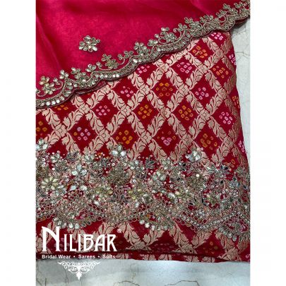 Red Bandhani Unstitched Suit