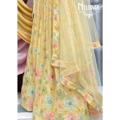 Banana Yellow Georgette Lehenga