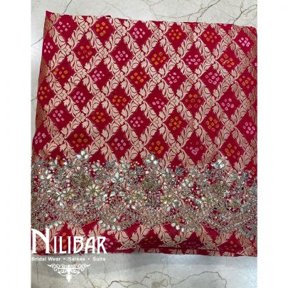 Red Bandhani Unstitched Suit
