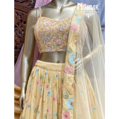 Banana Yellow Georgette Lehenga