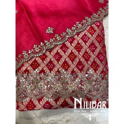 Red Bandhani Unstitched Suit