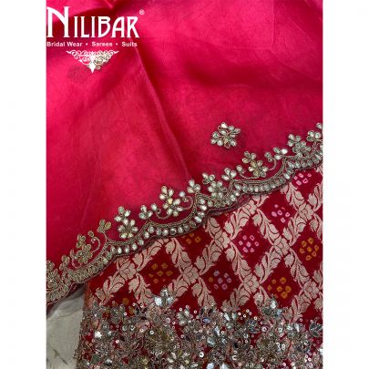 Red Bandhani Unstitched Suit