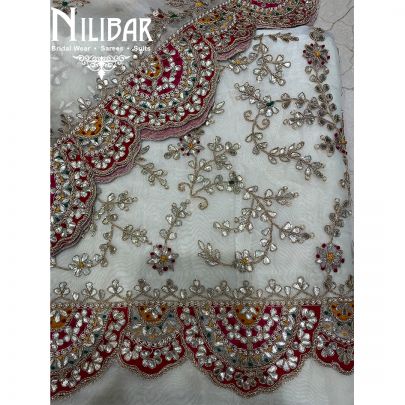 Cream Organza Unstitched Suit