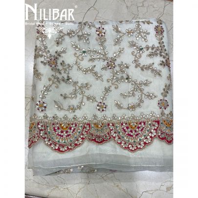 Cream Organza Unstitched Suit