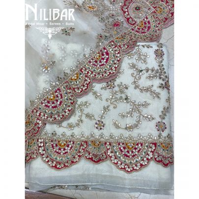 Cream Organza Unstitched Suit