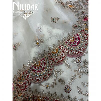 Cream Organza Unstitched Suit
