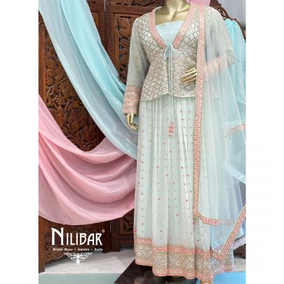 Powder Blue Georgette Jacket Style Suit