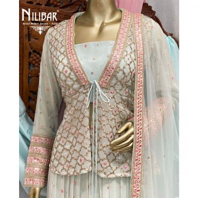 Powder Blue Georgette Jacket Style Suit