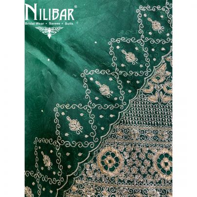 Dark Green Organza Unstitched Suit