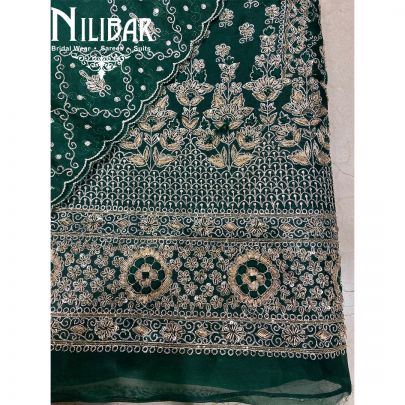 Dark Green Organza Unstitched Suit