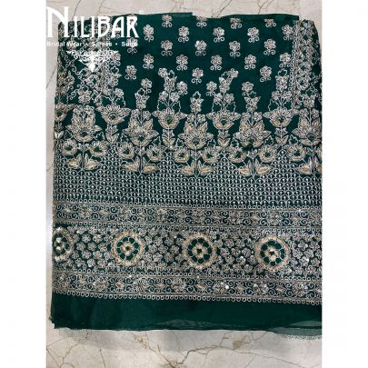 Dark Green Organza Unstitched Suit