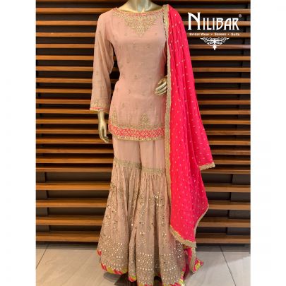 Peach Silk Sharara Suit