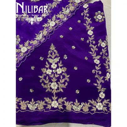 Purple Crepe Organza Unstitched Suit