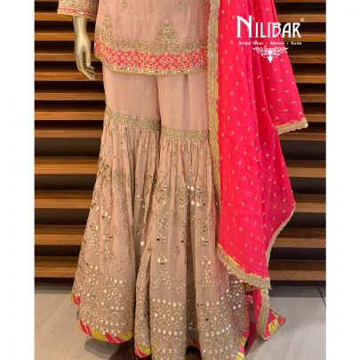 Peach Silk Sharara Suit