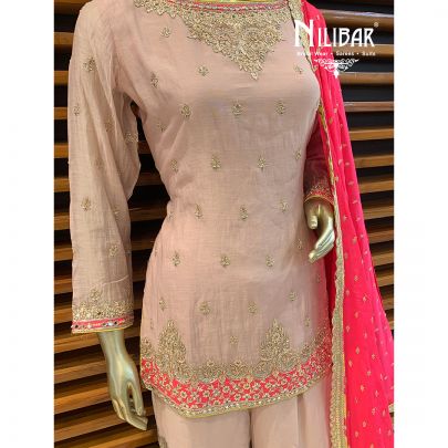 Peach Silk Sharara Suit