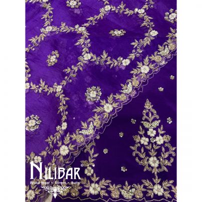 Purple Crepe Organza Unstitched Suit