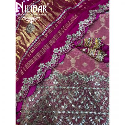 Light Pink And Magenta Chimoy Banarasi Silk Unstitched Suit