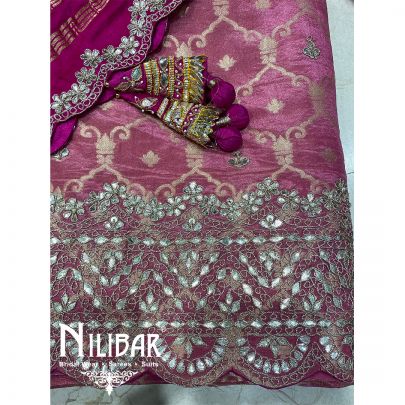 Light Pink And Magenta Chimoy Banarasi Silk Unstitched Suit