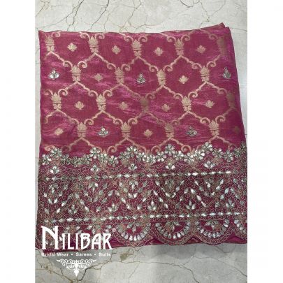 Light Pink And Magenta Chimoy Banarasi Silk Unstitched Suit
