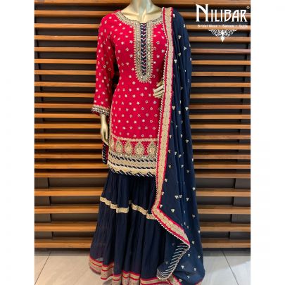 Magenta Navy Blue Sharara Suit