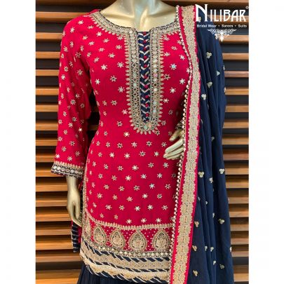 Magenta Navy Blue Sharara Suit