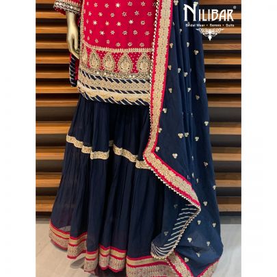 Magenta Navy Blue Sharara Suit