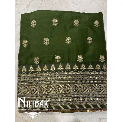 Mehandi Green Dupion Net Silk Unstitched Suit