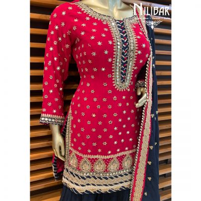 Magenta Navy Blue Sharara Suit
