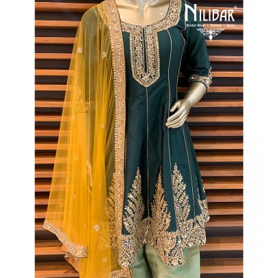 Bottle Green Silk Salwar Suit