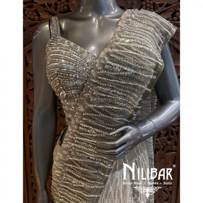 Mehandi Net Draped Saree