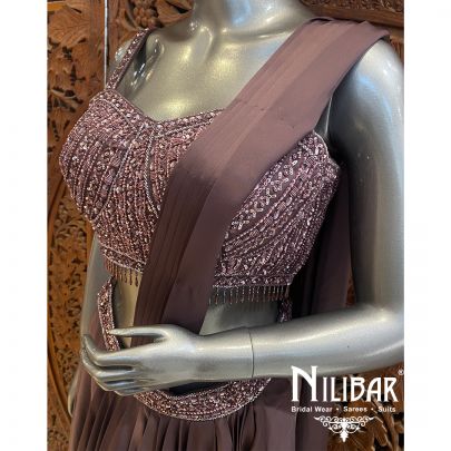 Grape Satin Draped Saree