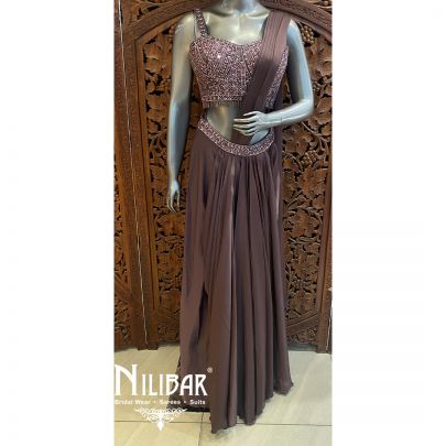 Grape Satin Draped Saree