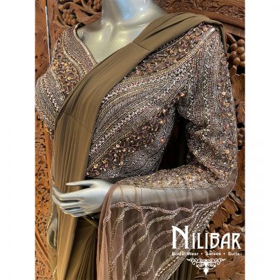 Brown Lycra Draped Saree