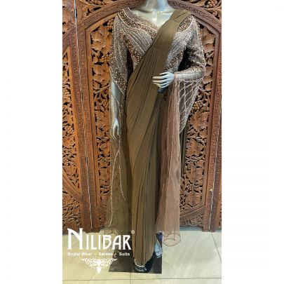 Brown Lycra Draped Saree