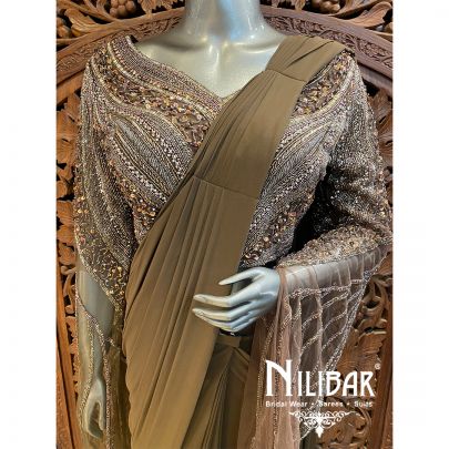 Brown Lycra Draped Saree