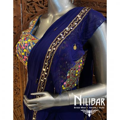 Blue Georgette Draped Saree