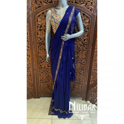 Blue Georgette Draped Saree