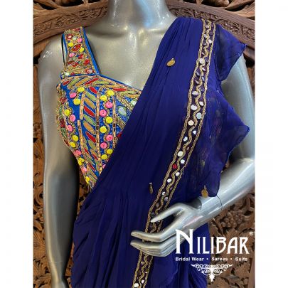 Blue Georgette Draped Saree