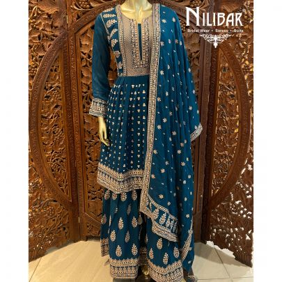 Peacock Blue Chinon Palazzo Suit